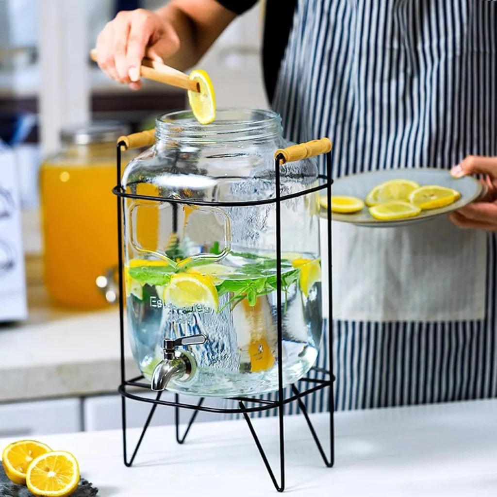 CARLA HOME 5L Glass Drink Dispenser with Metal Stand Wide
