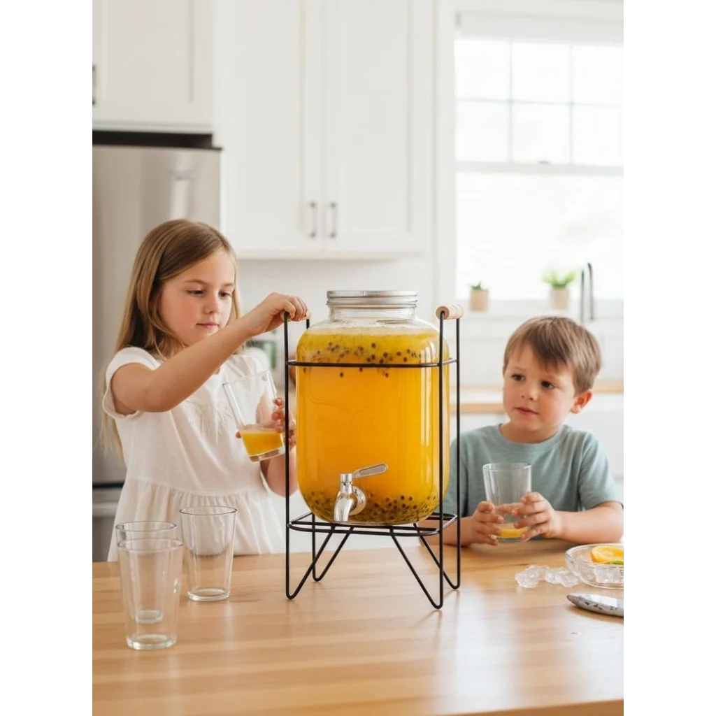CARLA HOME 5L Glass Drink Dispenser with Metal Stand Wide