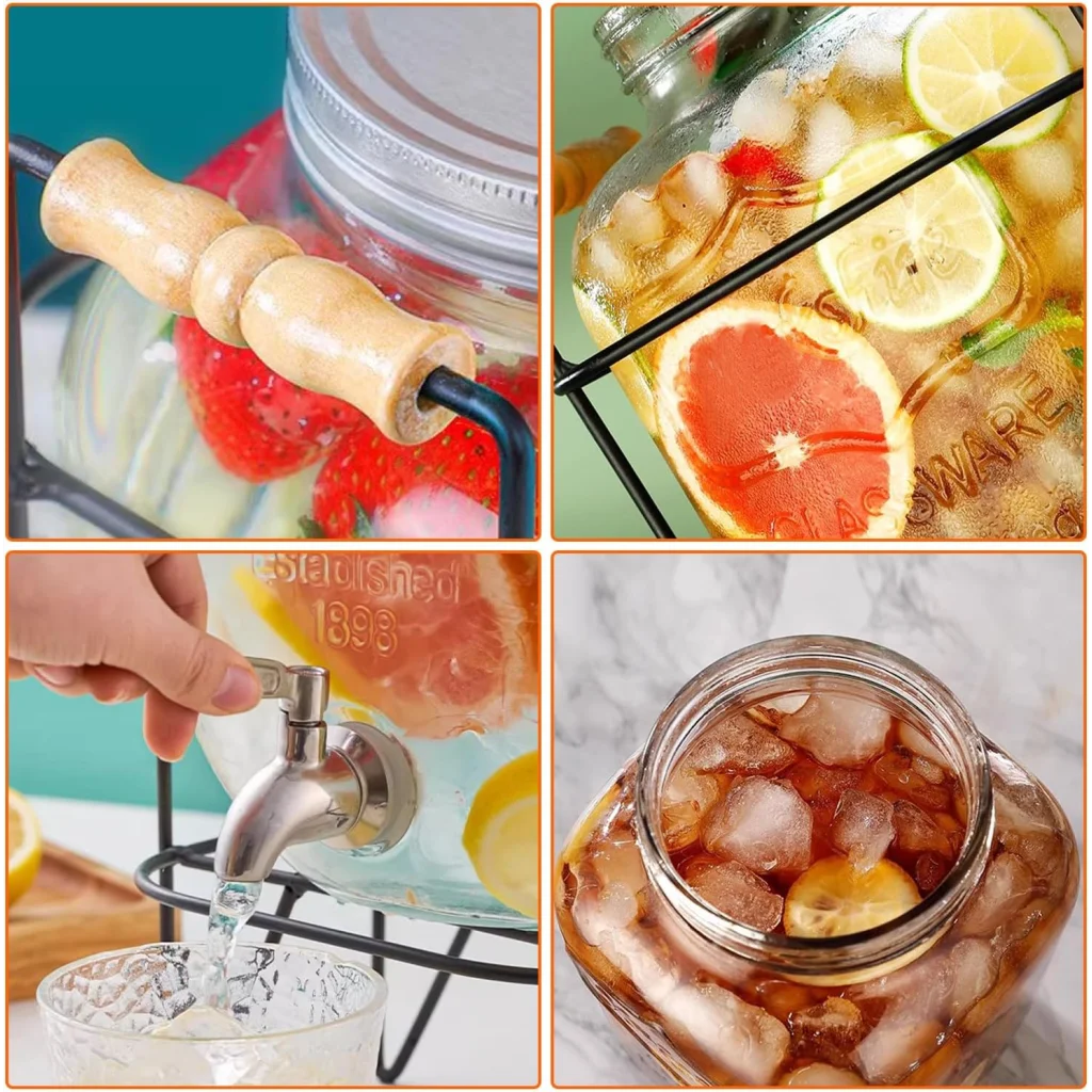 CARLA HOME 5L Glass Drink Dispenser with Metal Stand Wide