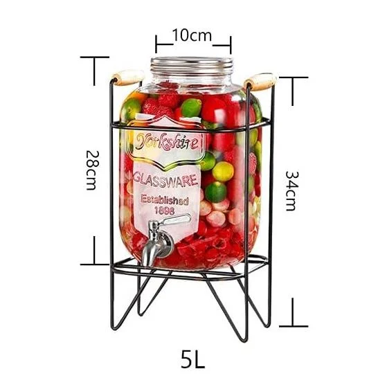 CARLA HOME 5L Glass Drink Dispenser with Metal Stand Wide