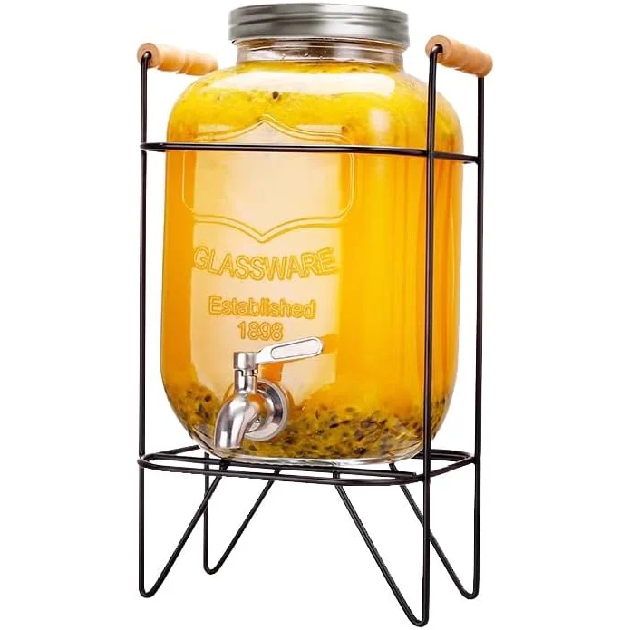 CARLA HOME 5L Glass Drink Dispenser with Metal Stand Wide