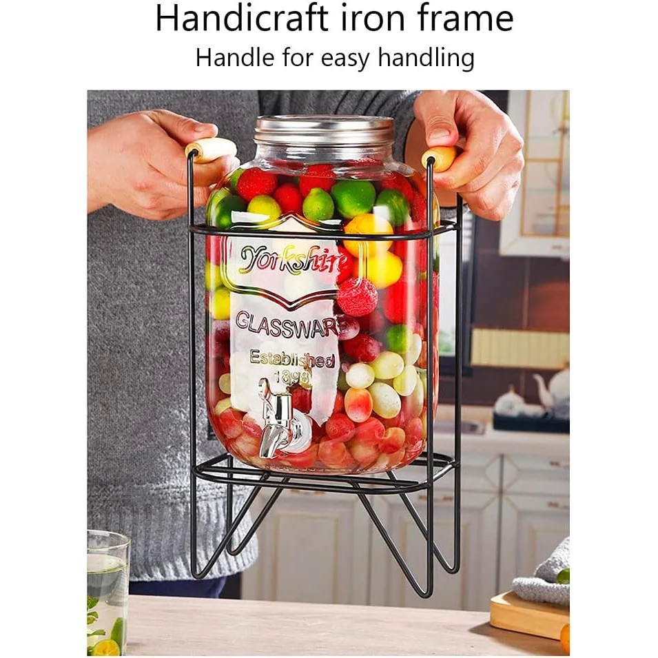 CARLA HOME 5L Glass Drink Dispenser with Metal Stand Wide
