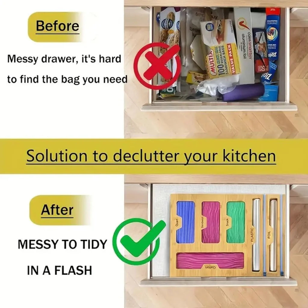 CARLA HOME 6-in-1 Bamboo Kitchen Drawer Organizer