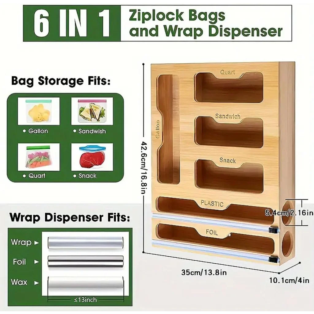 CARLA HOME 6-in-1 Bamboo Kitchen Drawer Organizer