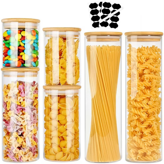 CARLA 6 Pack Glass Storage Jars with Bamboo