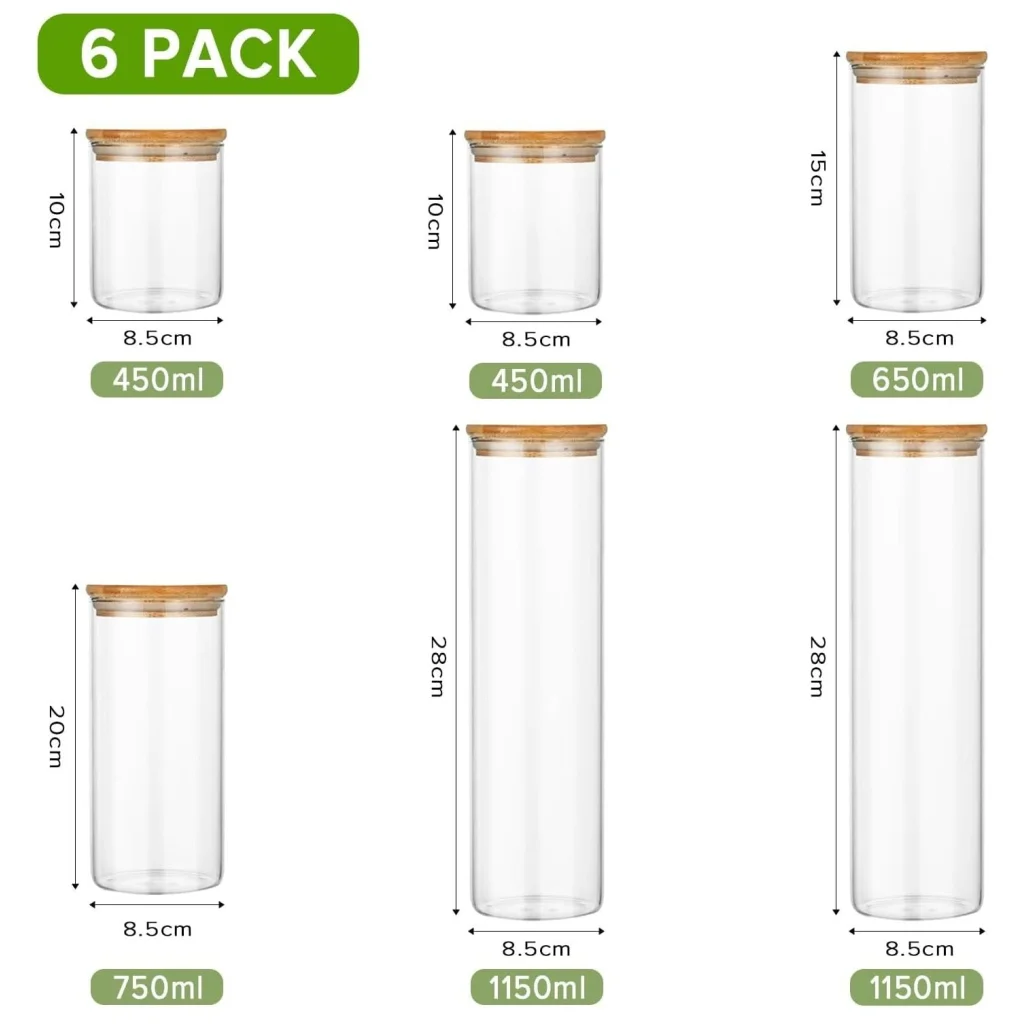 CARLA 6 Pack Glass Storage Jars