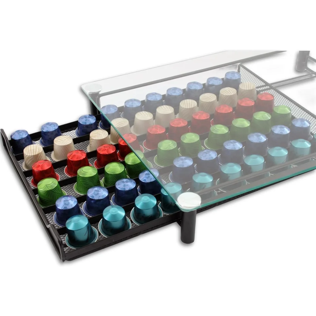 Glass carla coffee pod with material finish and practical fittings