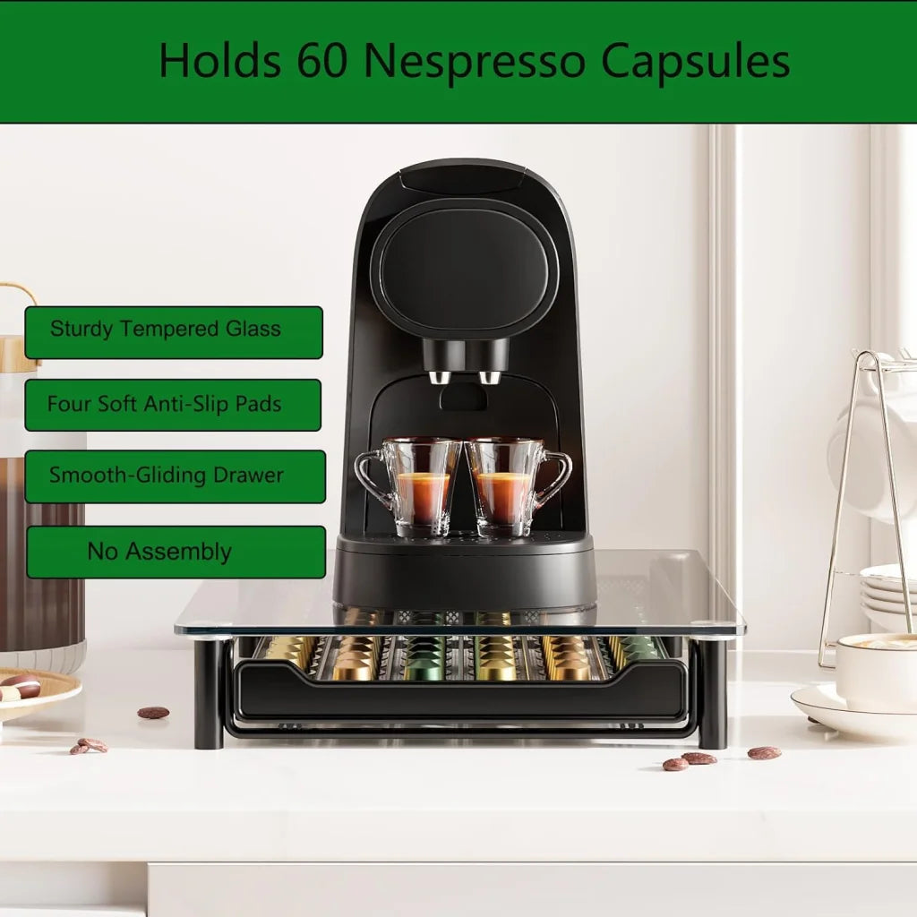 CARLA 60 Coffee Pod Holder Drawer with Tempered Glass