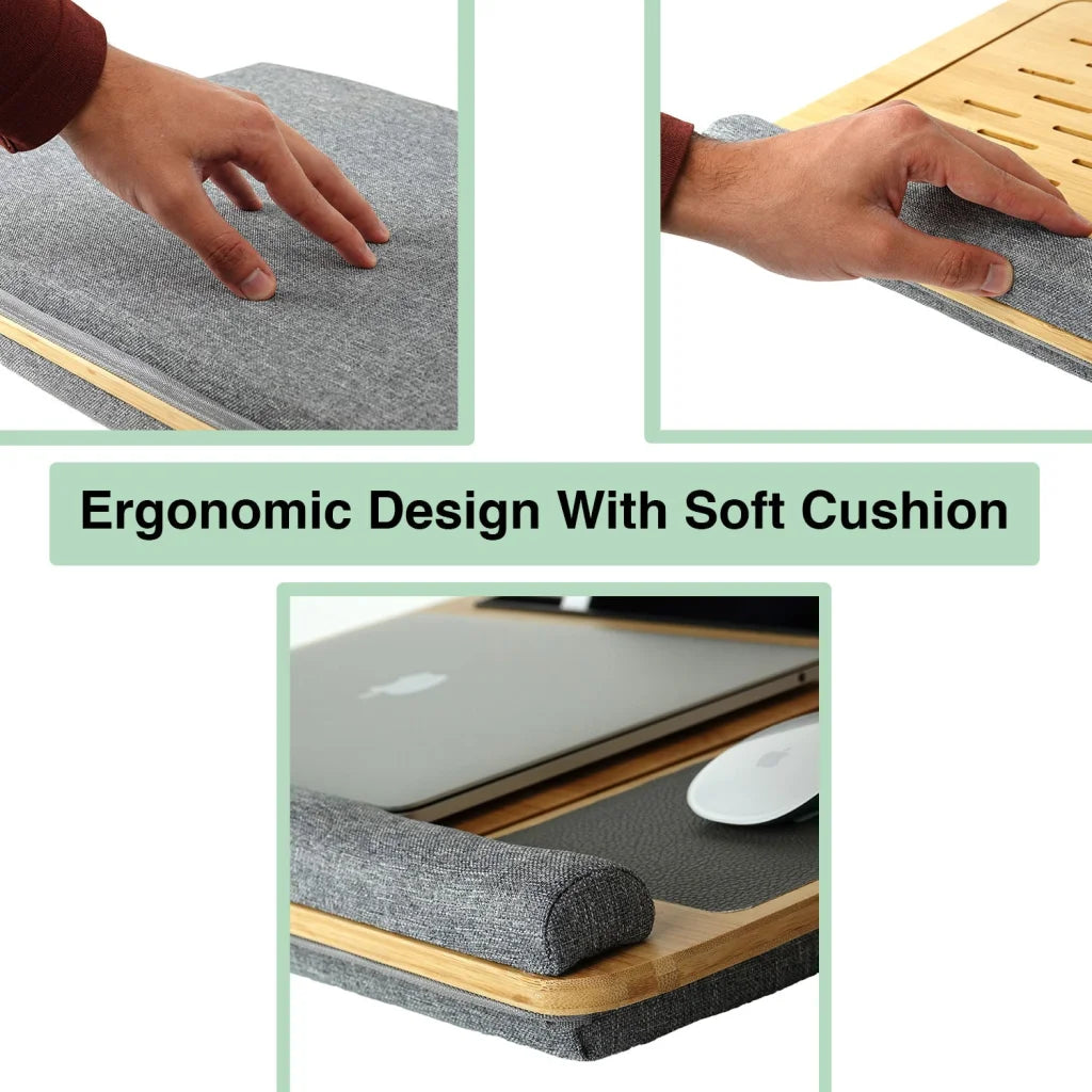 CARLA HOME Bamboo Laptop Lap Desk with Cushion and Angle