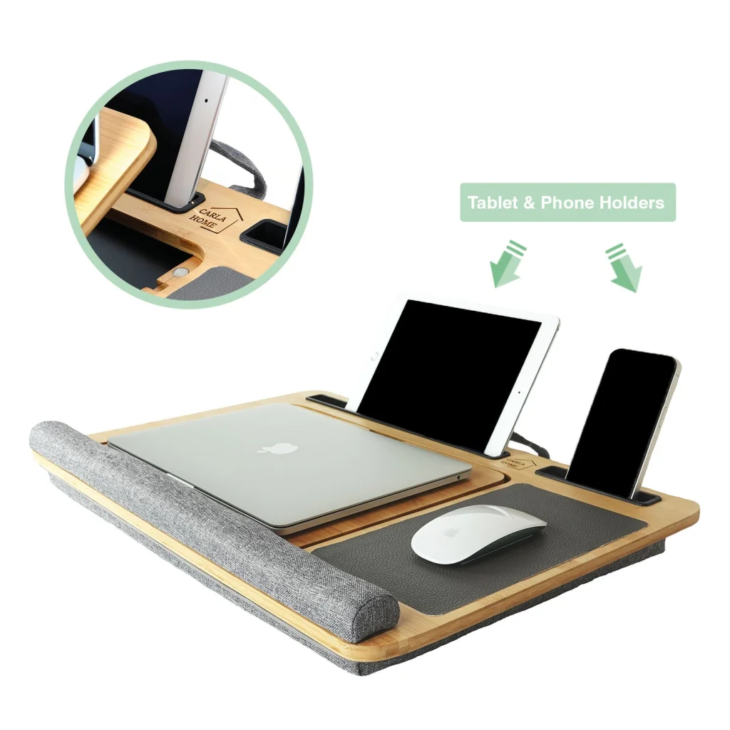 CARLA HOME Bamboo Laptop Lap Desk with Cushion and Angle