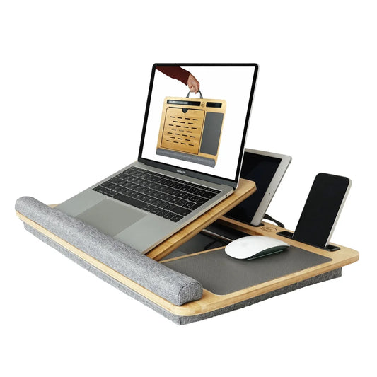 CARLA HOME Bamboo Laptop Lap Desk with Cushion and Angle