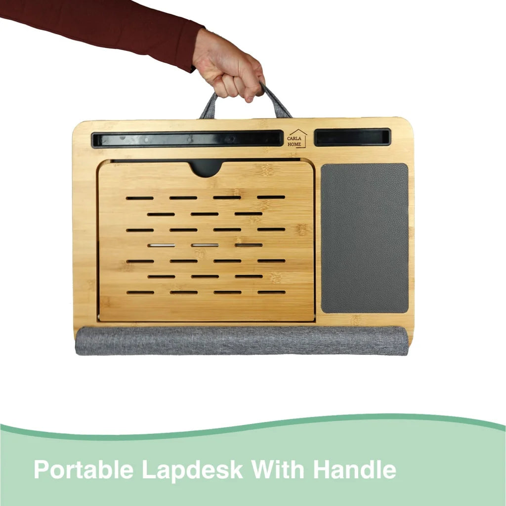 CARLA HOME Bamboo Laptop Lap Desk with Cushion and Angle