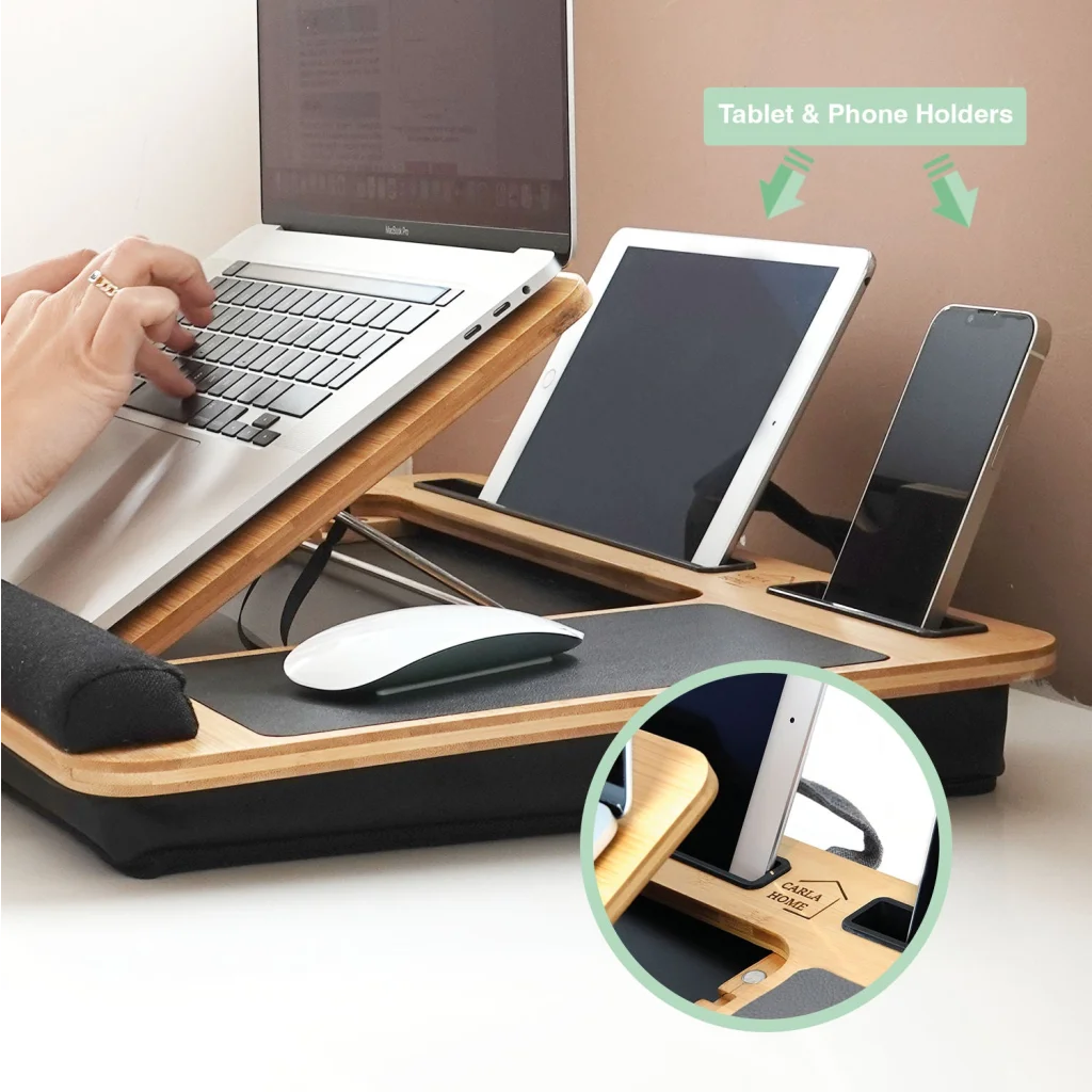 CARLA HOME Bamboo Laptop Lap Desk with Cushion Angle