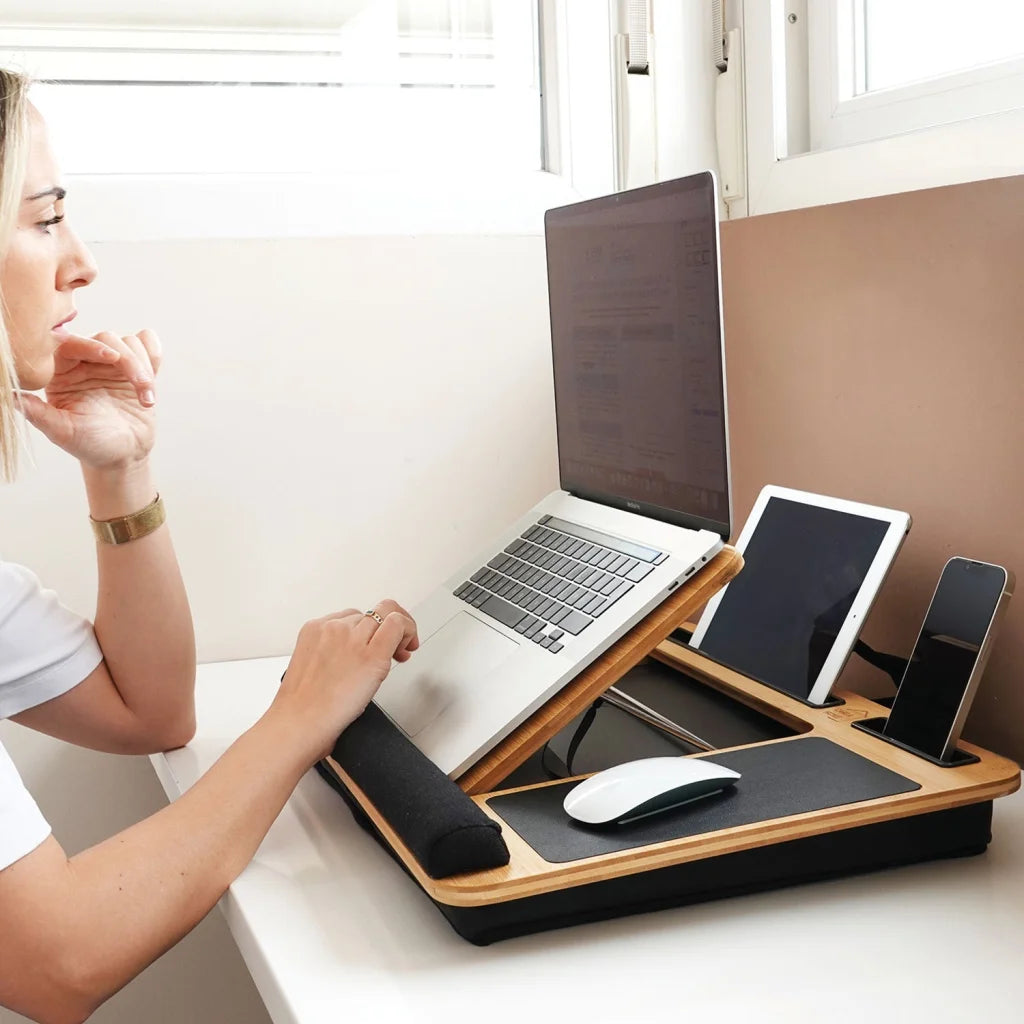 Carla Bamboo Laptop Lap Desk Cushion Angle Adjustable Sleeve Case
