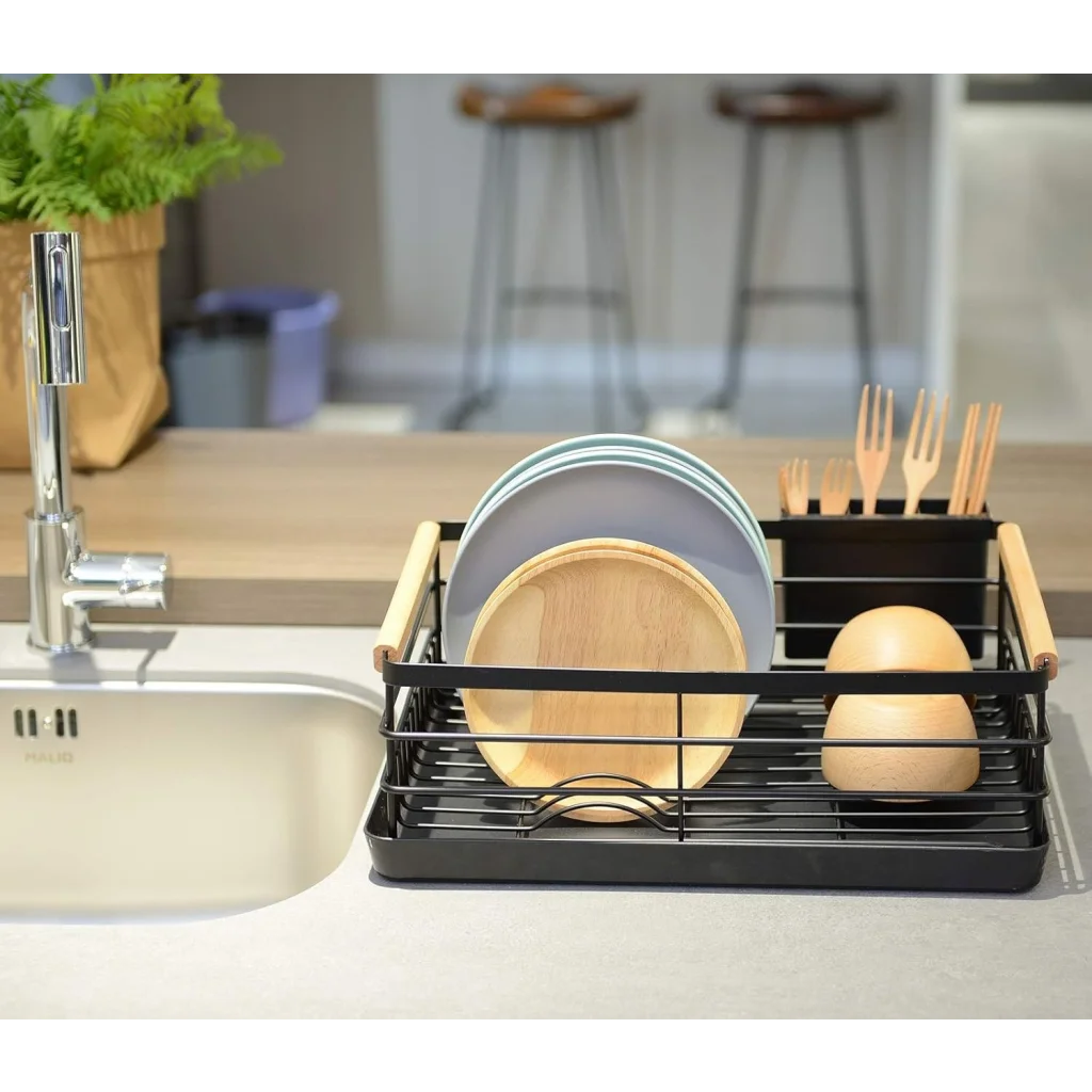 CARLA HOME Dish Drying Rack with Wooden Handles Removable