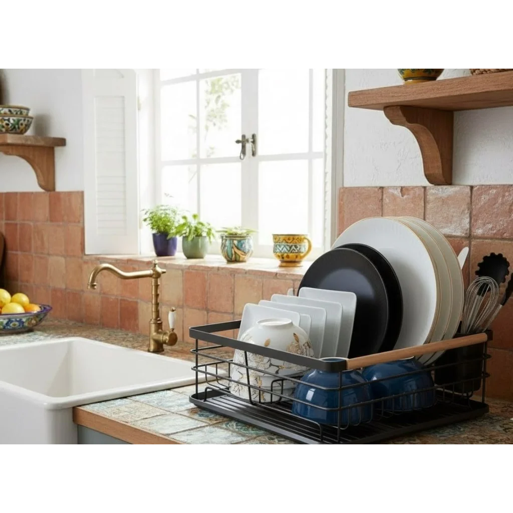 CARLA HOME Dish Drying Rack with Wooden Handles Removable