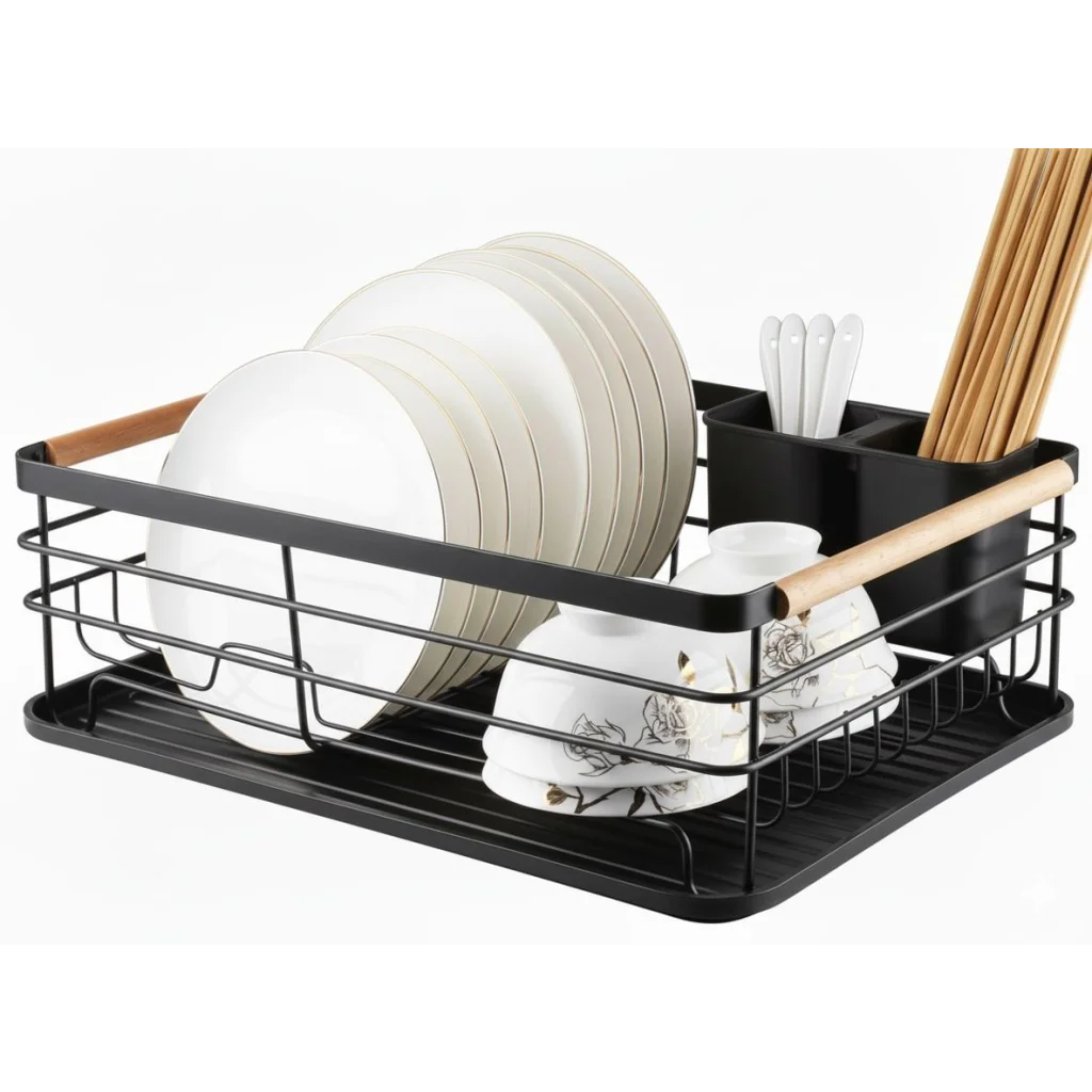 CARLA HOME Dish Drying Rack with Wooden Handles Removable