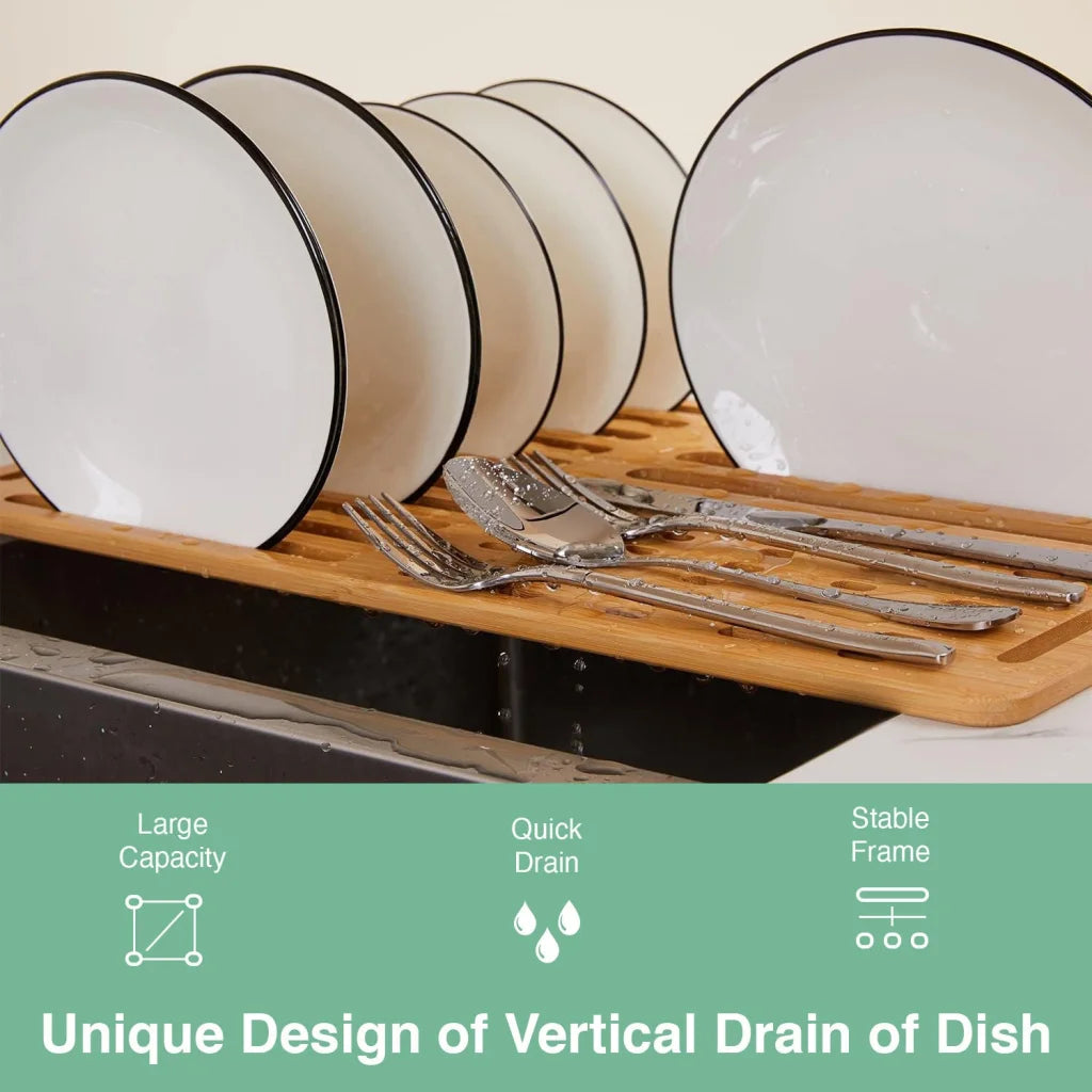 CARLA HOME Foldable Bamboo Dish Drying Rack - Kitchen