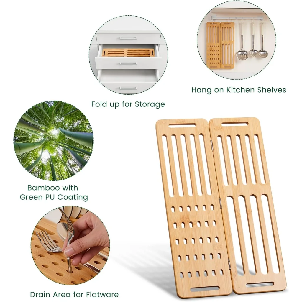 CARLA HOME Foldable Bamboo Dish Drying Rack - Kitchen