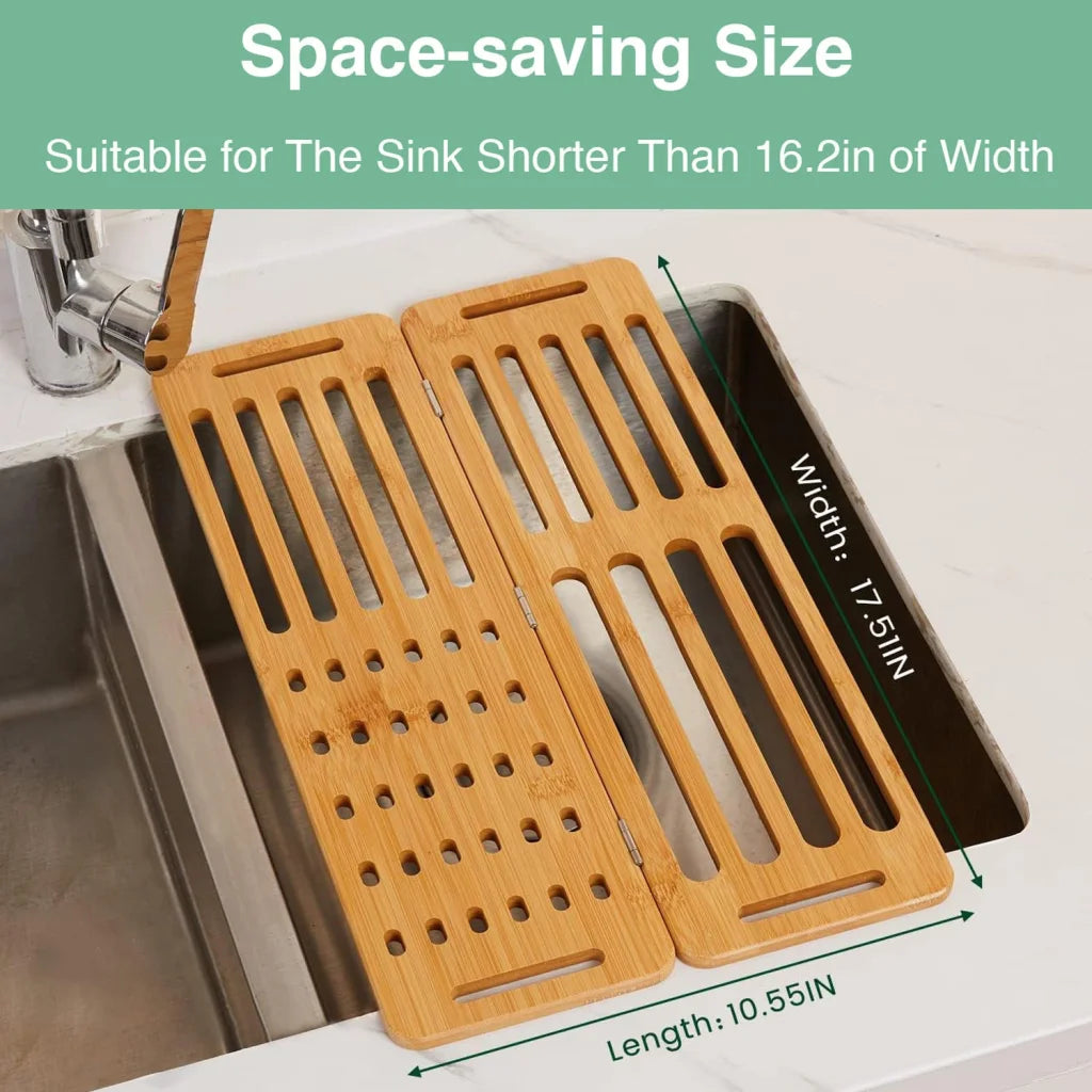 CARLA HOME Foldable Bamboo Dish Drying Rack - Kitchen