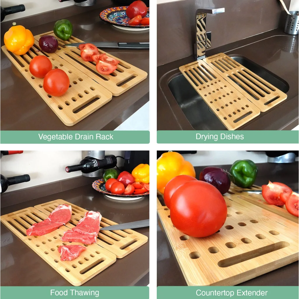 CARLA HOME Foldable Bamboo Dish Drying Rack - Kitchen