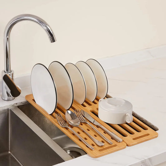 CARLA HOME Foldable Bamboo Dish Drying Rack - Kitchen