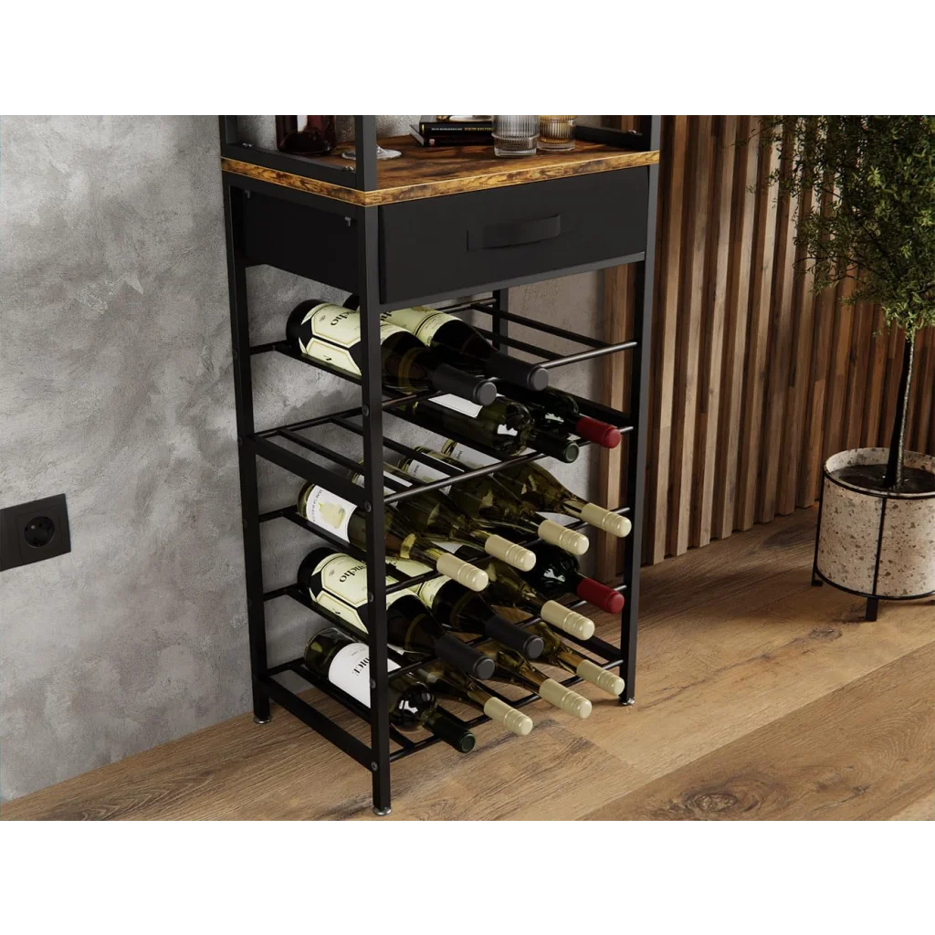 Wood carla freestanding wine with upright supports and shelf tiers