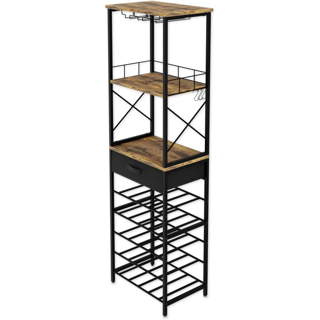 Wood carla freestanding wine with display shelves and support legs
