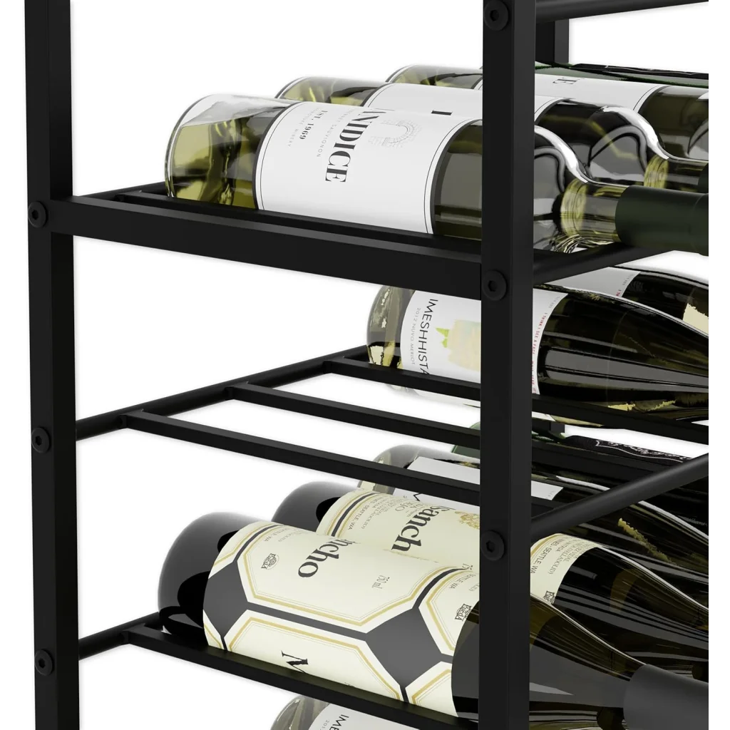 Wood carla freestanding wine with tiered shelves and metal supports