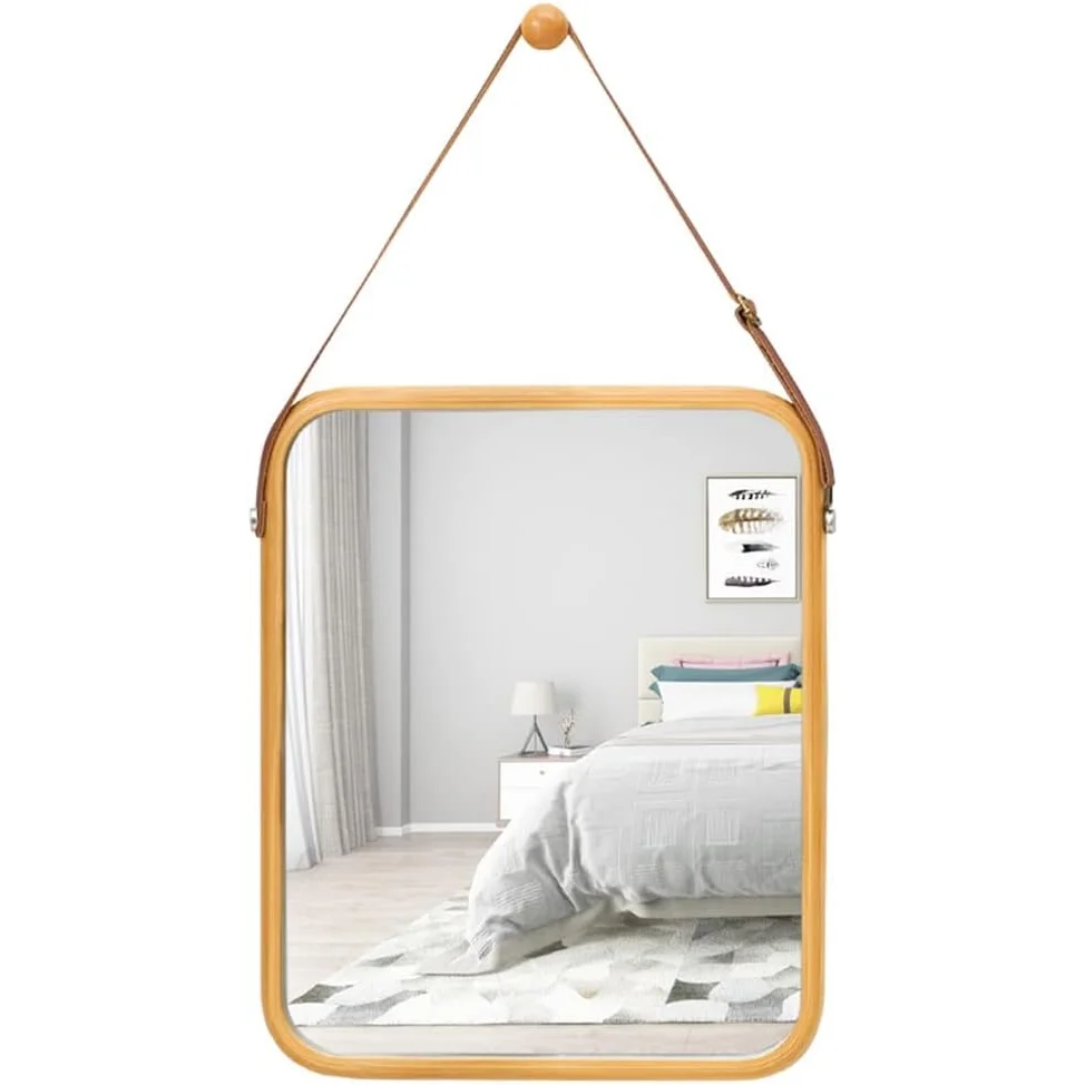 CARLA HOME Hanging Wall Mirror with Bamboo Frame