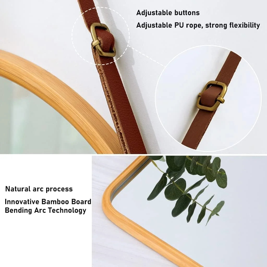 CARLA HOME Hanging Wall Mirror with Bamboo Frame