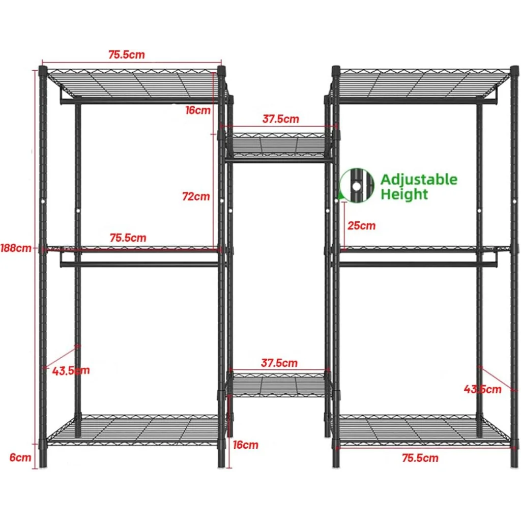 CARLA Heavy Duty Clothing Garment Rack Organizer with Hanging