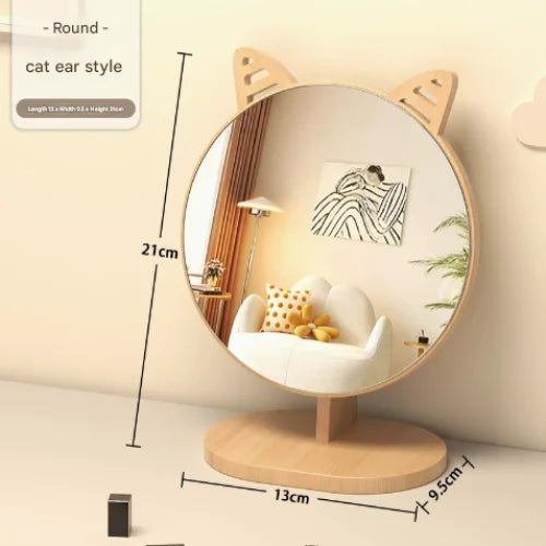 Cartoon Cat Ear Mirror Tabletop Makeup Mirror - Large