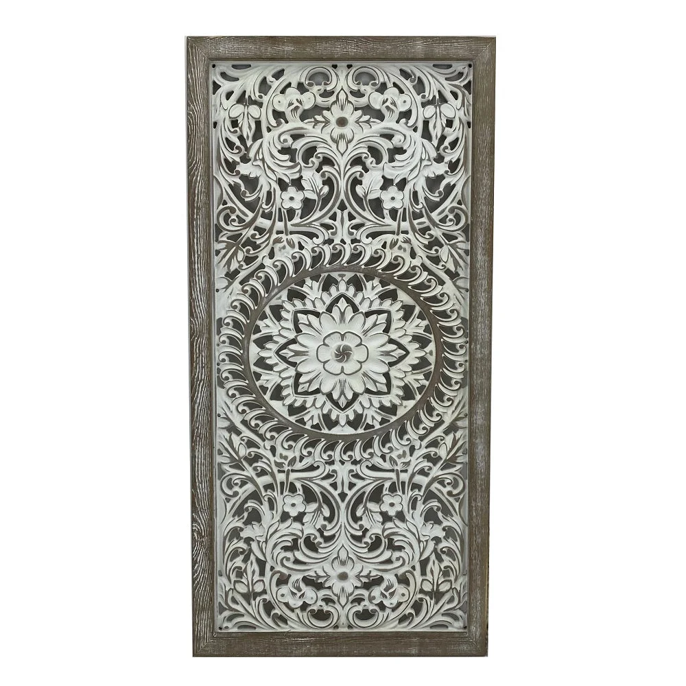 Carved Rectangle Wall Art White 80cm - Home & Garden >