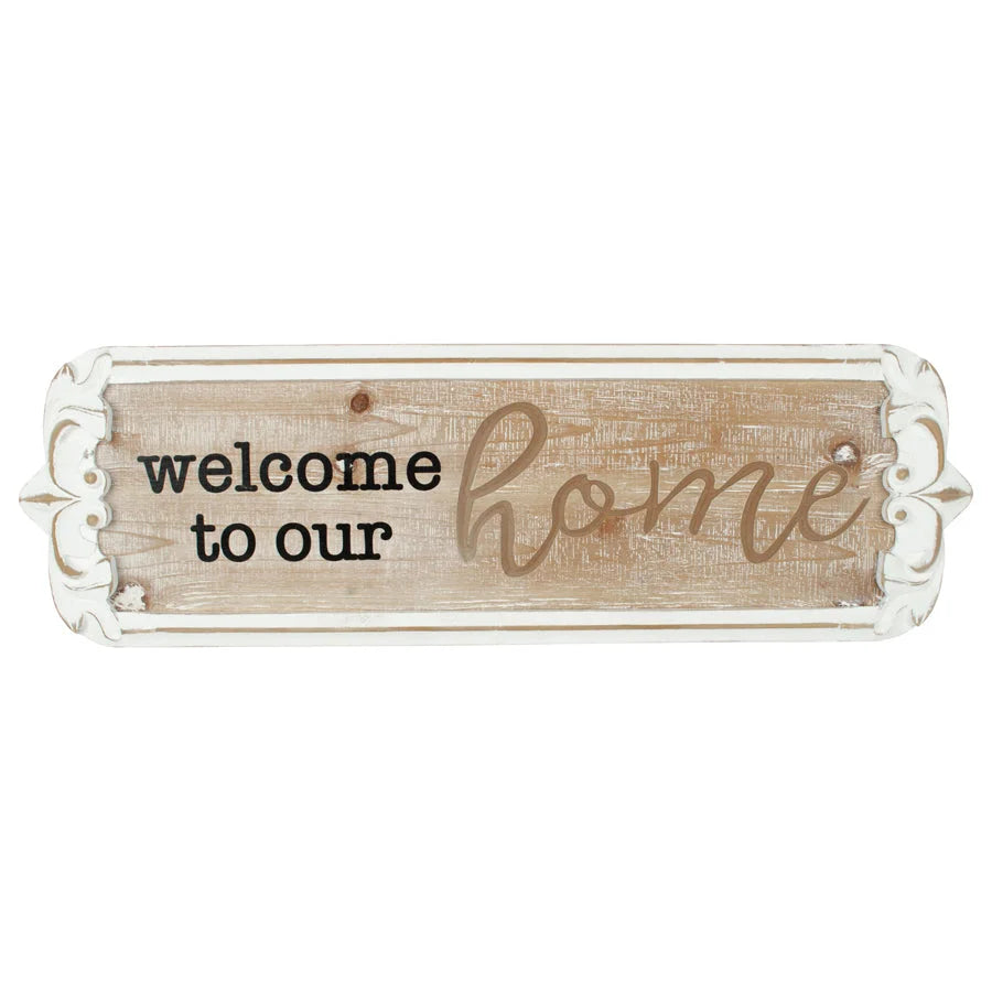 Carved ’Welcome to Our Home’ Wall Art 80x25cm - Home &