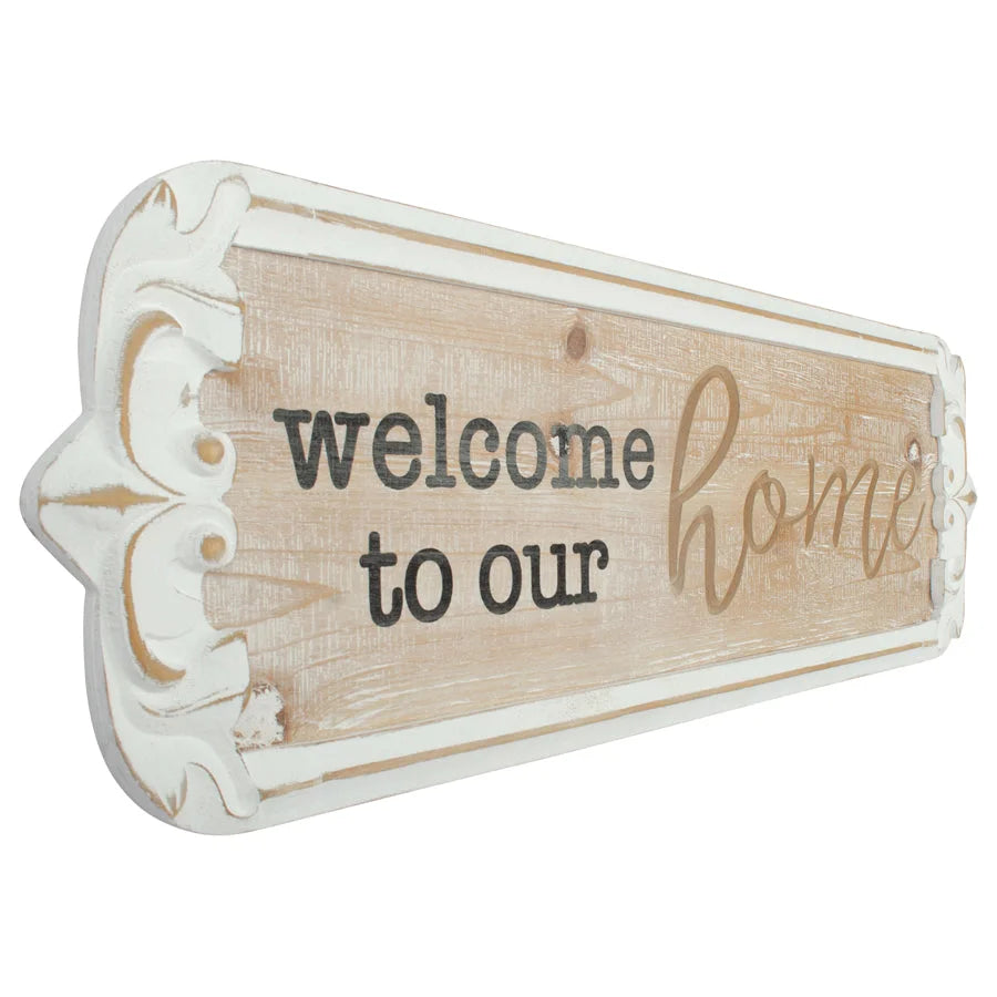 Carved ’Welcome to Our Home’ Wall Art 80x25cm - Home &
