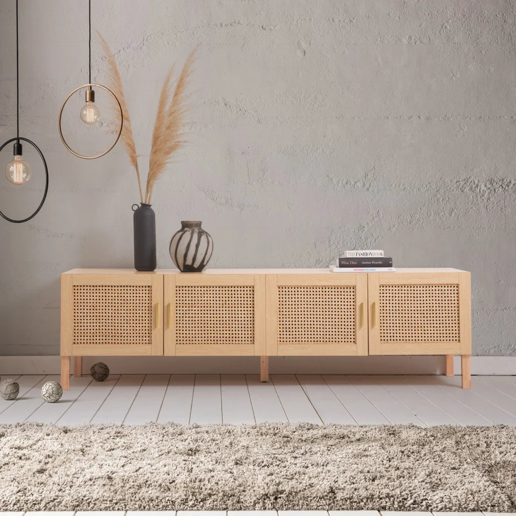 Rattan storage cabinet with slim storage layout and glass door