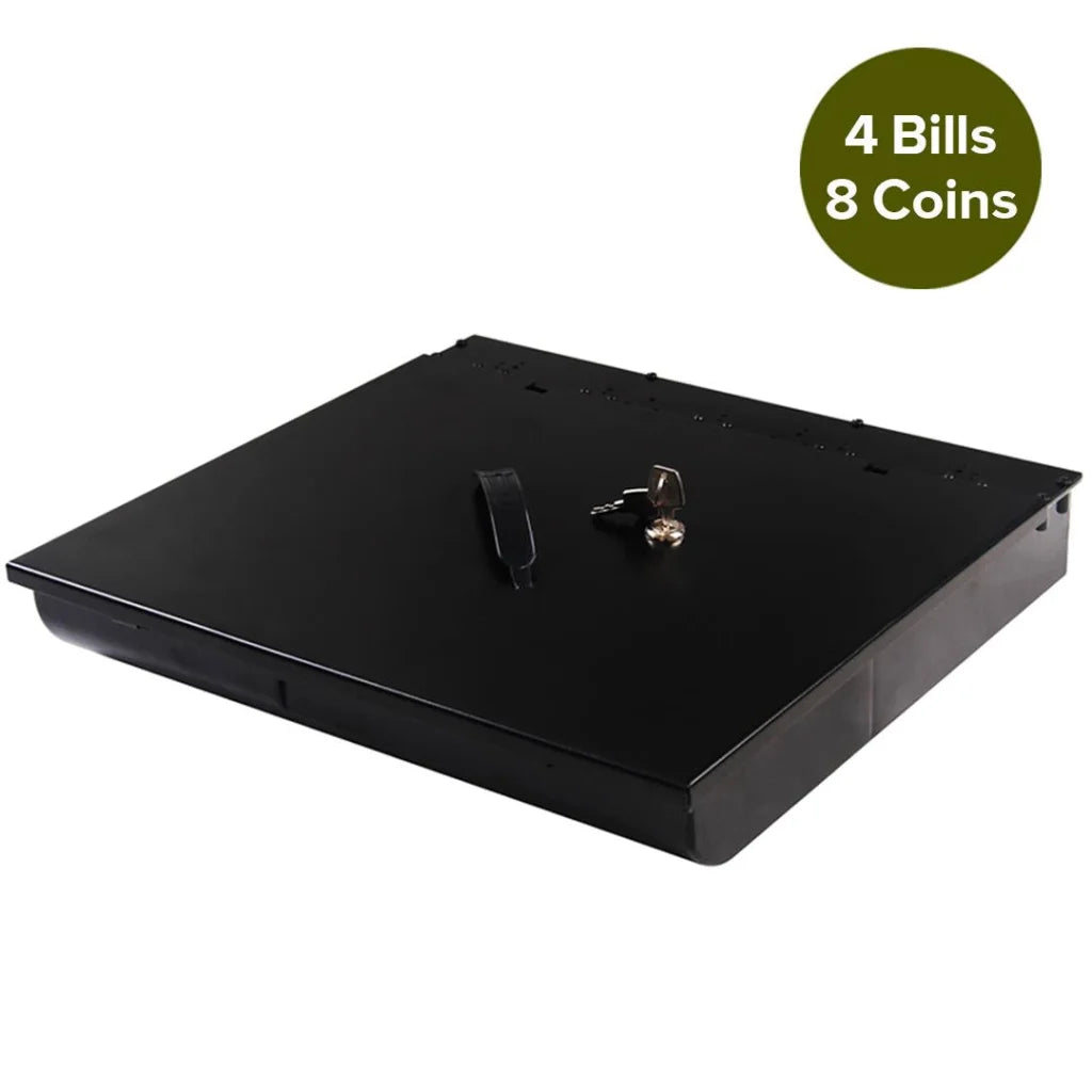 Cash Tray 4 Bills 8 Coins with Lockable Lid Heavy Duty Spare Tray - Black - Premium
