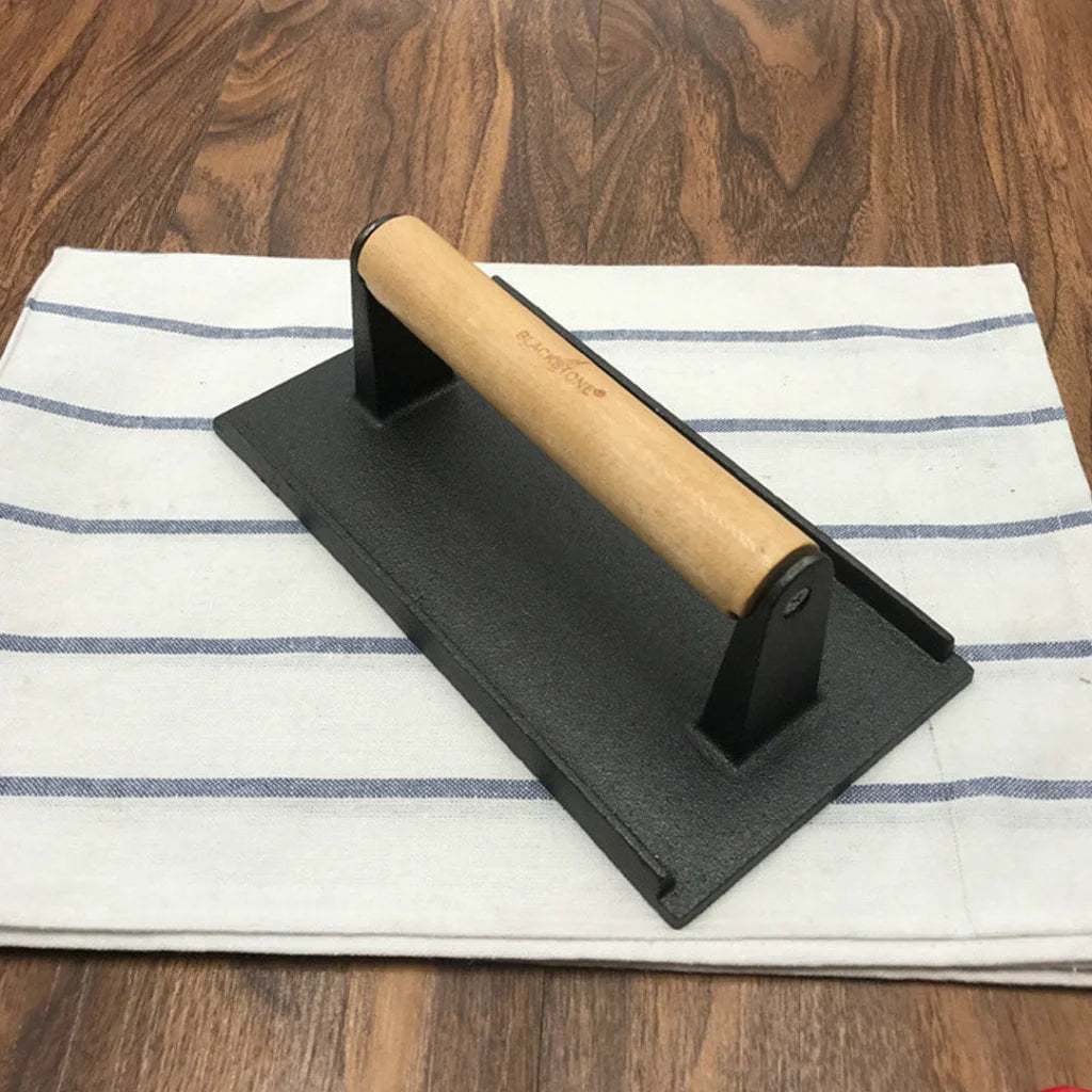 Cast Iron Bacon Press Premium Meat Steak Grill BBQ Weight with Wood Handle