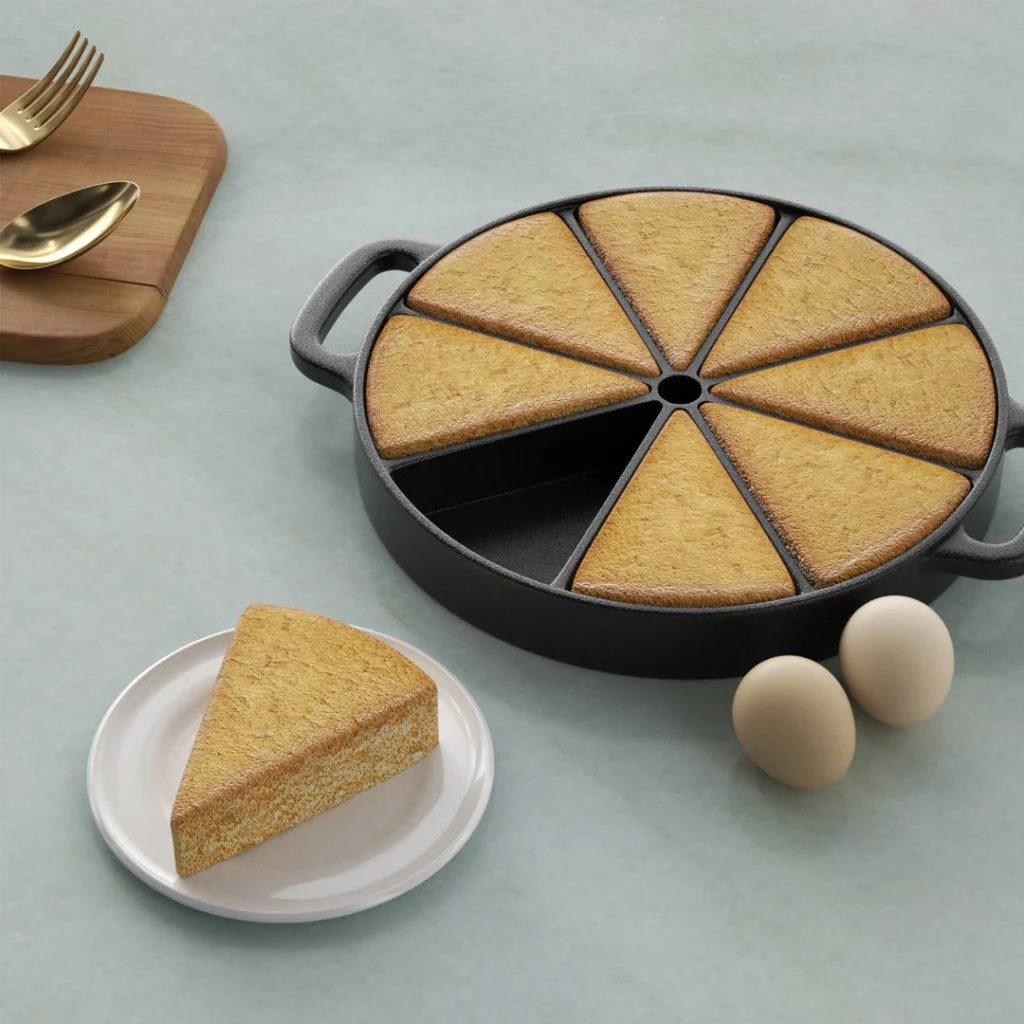 Cast Iron Baking Wedge Pan 21.5CM Round Cornbread Cake 8-Slice Baking Dish with Handle