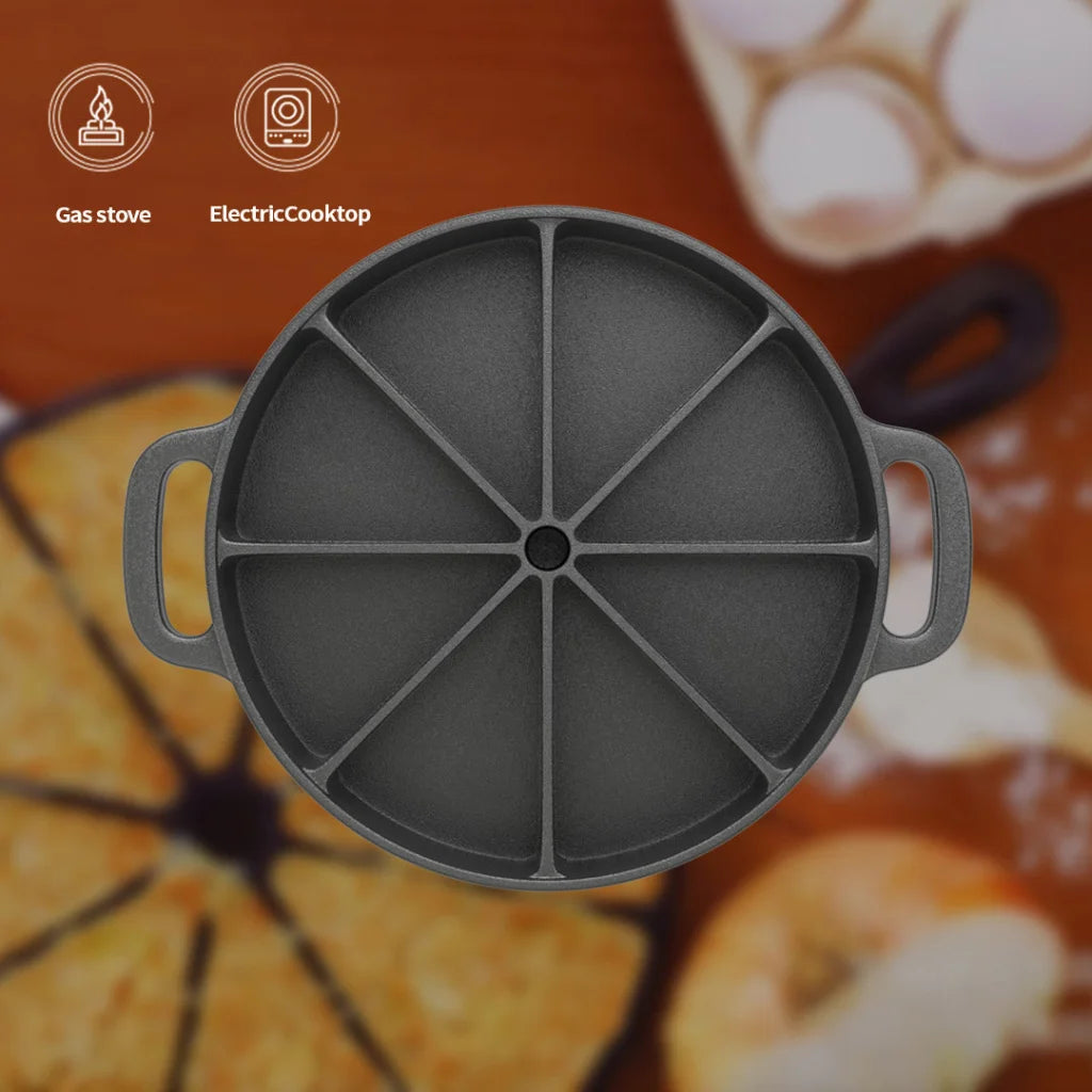 Cast Iron Baking Wedge Pan 21.5CM Round Cornbread Cake 8-Slice Baking Dish with Handle