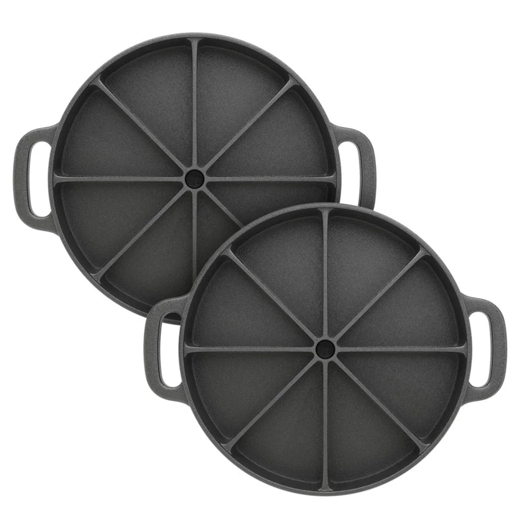 Cast Iron Baking Wedge Pan 2X 21.5CM Round Cornbread Cake 8-Slice Baking Dish with Handle