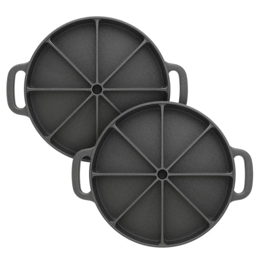 Cast Iron Baking Wedge Pan 2X 21.5CM Round Cornbread Cake 8-Slice Baking Dish with Handle