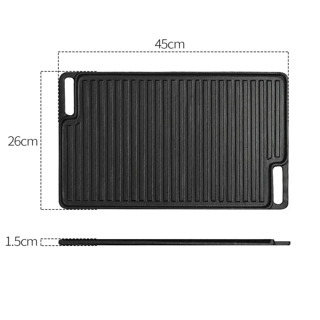 Cast Iron BBQ Grill Plate 2X 45cm Rectangular Portable Fry Cooking Pan Tray with Handle