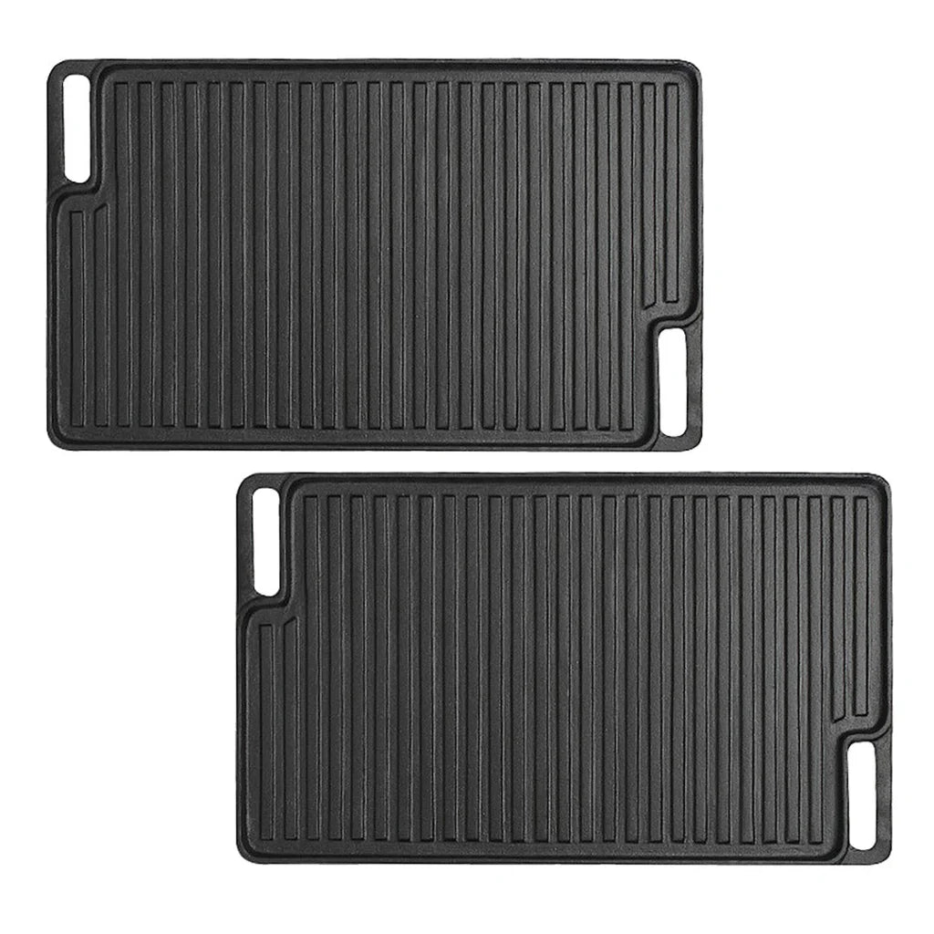 Cast Iron BBQ Grill Plate 2X 45cm Rectangular Portable Fry Cooking Pan Tray with Handle