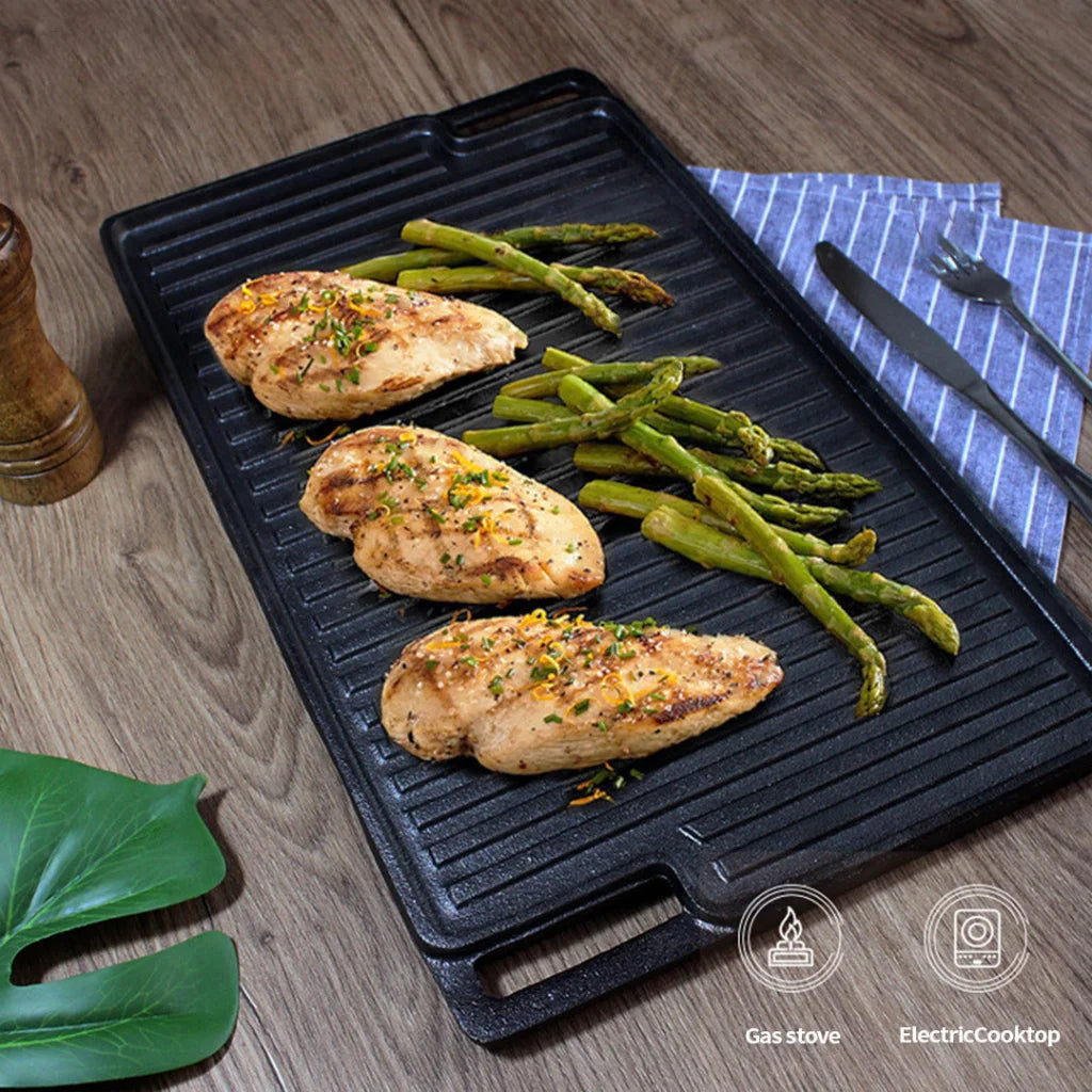 Cast Iron BBQ Grill Plate 2X 45cm Rectangular Portable Fry Cooking Pan Tray with Handle