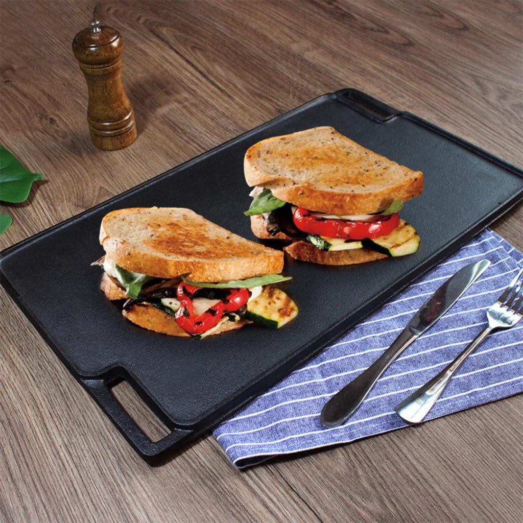 Cast Iron BBQ Grill Plate 2X 45cm Rectangular Portable Fry Cooking Pan Tray with Handle