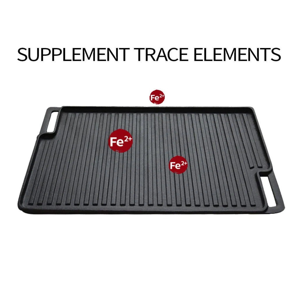 Cast Iron BBQ Grill Plate 45cm Rectangular Portable Fry Cooking Pan Tray with Handle