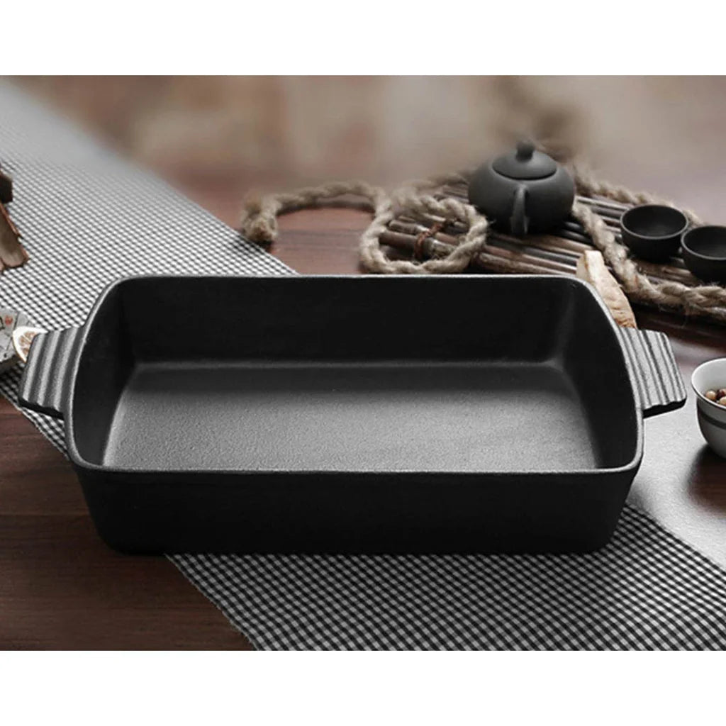 Cast Iron Bread Cake Baking Dish Premium 38cm Rectangle Lasagna Roasting Pan