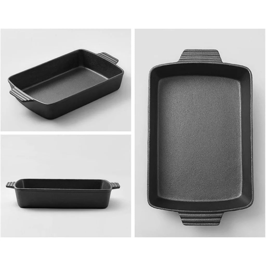 Cast Iron Bread Cake Baking Dish Premium 38cm Rectangle Lasagna Roasting Pan